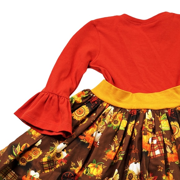 NEW KPea Original Fall Harvest Print Ruffle Sleeve Thanksgiving Holiday Dress - Picture 4 of 11